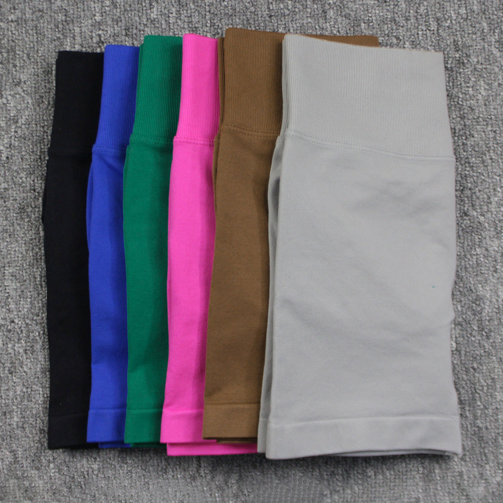 Seamless Pleated Peach Hip Yoga Pants Women's High Waist Tummy Control Stretch Summer Cycling Sports Running Fitness Shorts