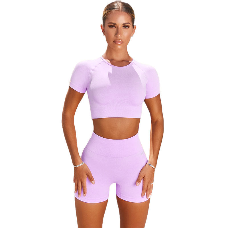 Yoga Clothing Set for Women Running Sports Short Sleeve T-Shirt Shorts Two-Piece Fitness Outfit