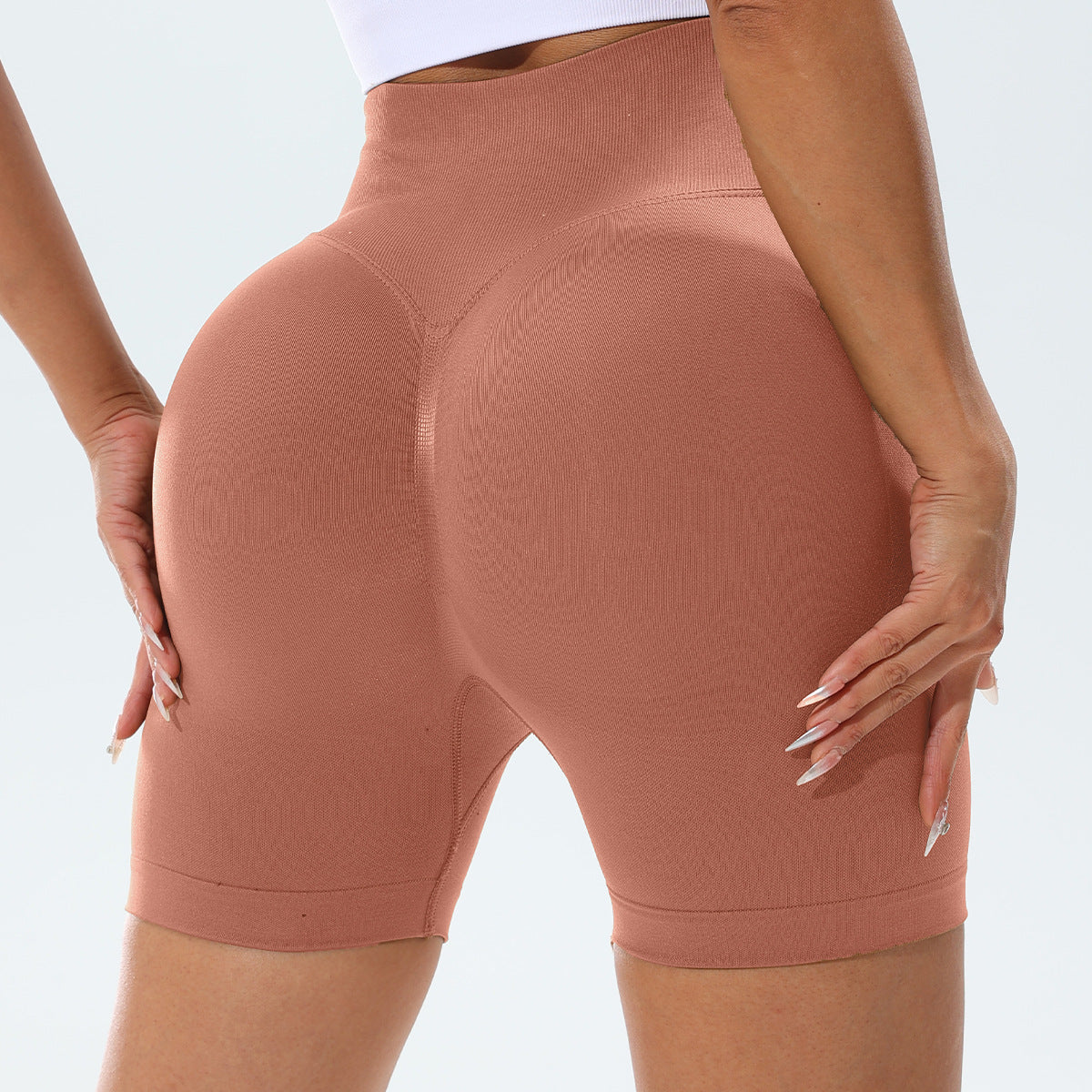 Seamless Pleated Peach Hip Yoga Pants Women's High Waist Tummy Control Stretch Summer Cycling Sports Running Fitness Shorts