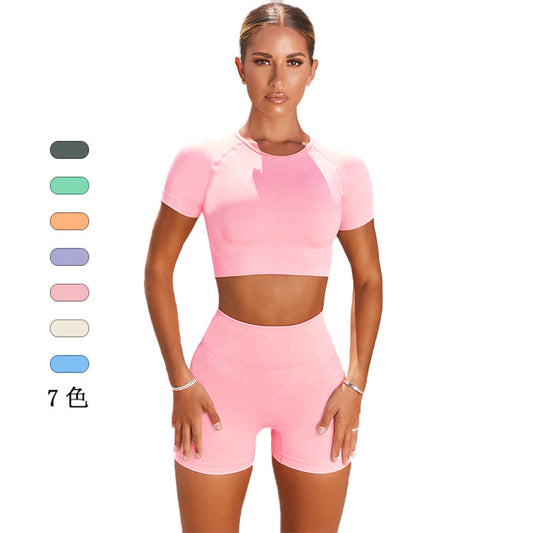 Yoga Clothing Set for Women Running Sports Short Sleeve T-Shirt Shorts Two-Piece Fitness Outfit