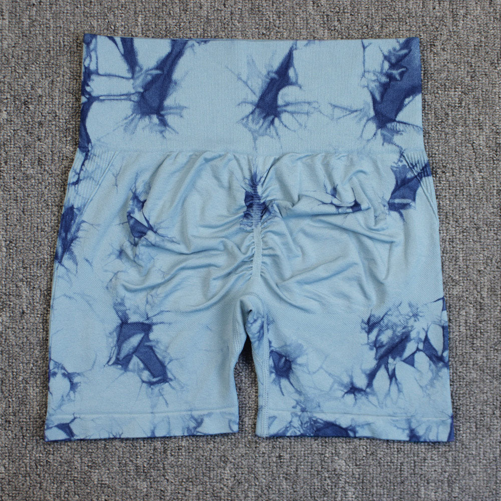 Seamless Smiley Tie-Dye Yoga Pants High Waist Peach Hip Tight Pants High Elastic Running Dance Fitness Yoga Sports Shorts