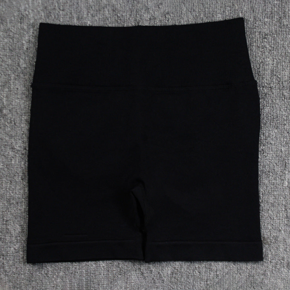 Seamless Pleated Peach Hip Yoga Pants Women's High Waist Tummy Control Stretch Summer Cycling Sports Running Fitness Shorts