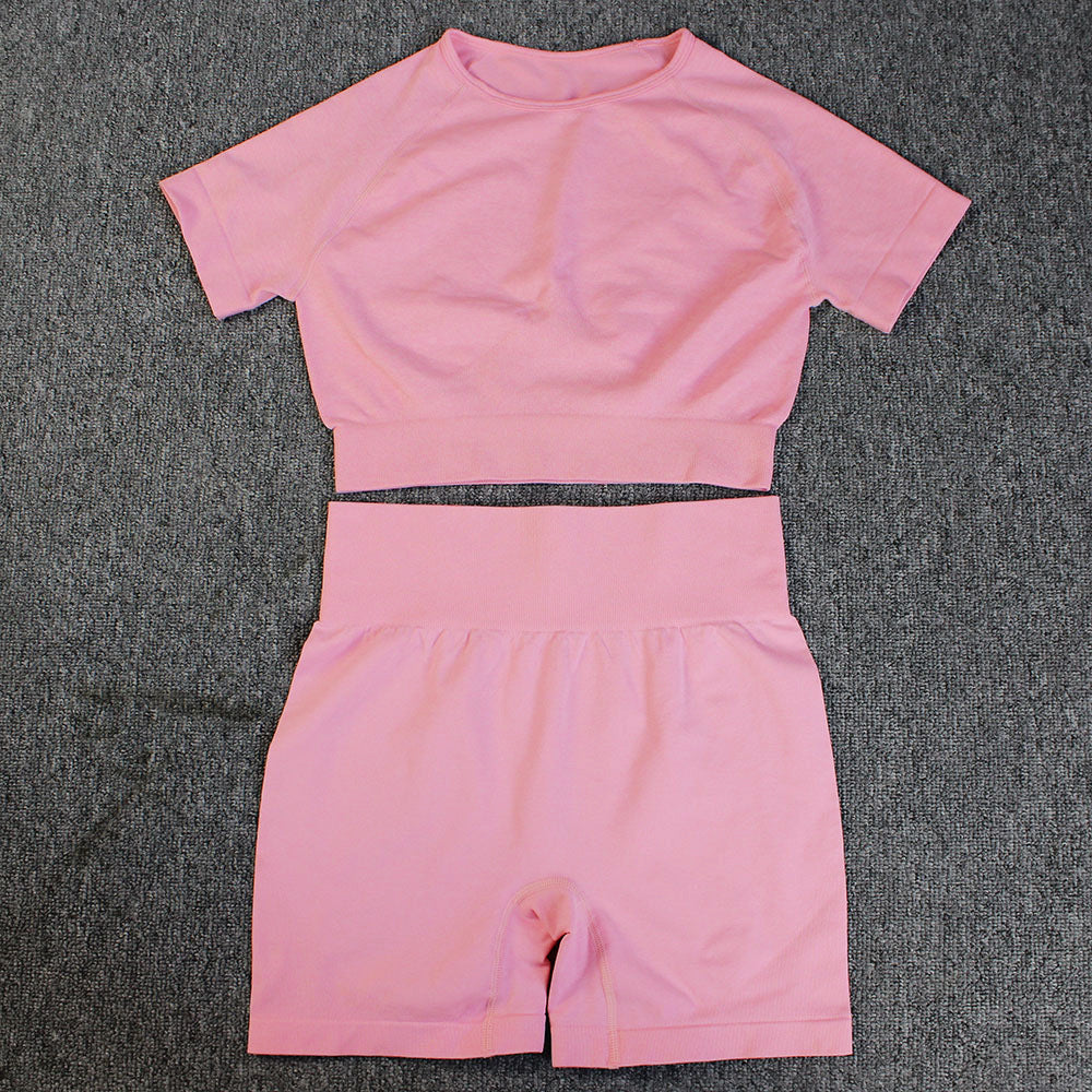 Yoga Clothing Set for Women Running Sports Short Sleeve T-Shirt Shorts Two-Piece Fitness Outfit