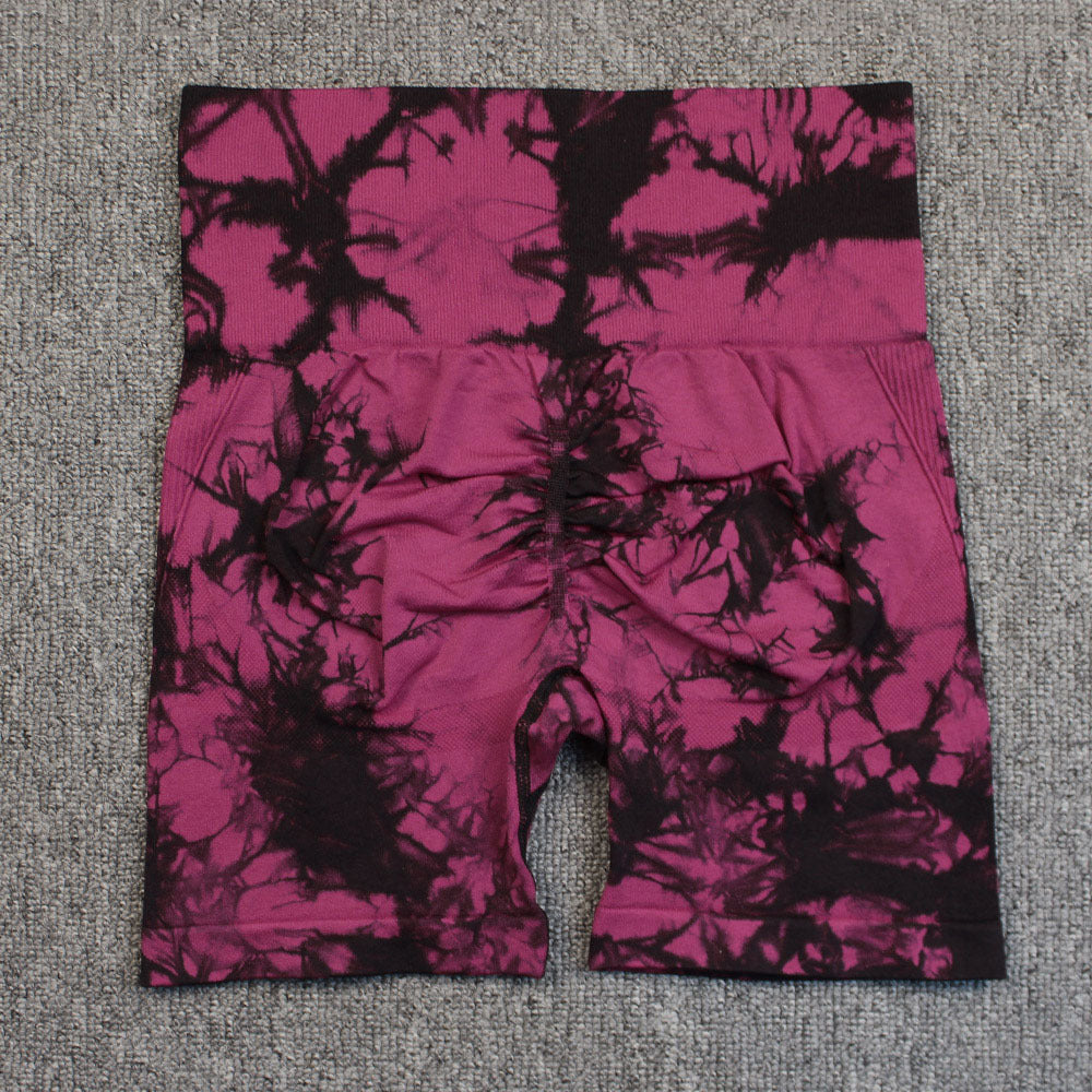 Seamless Smiley Tie-Dye Yoga Pants High Waist Peach Hip Tight Pants High Elastic Running Dance Fitness Yoga Sports Shorts