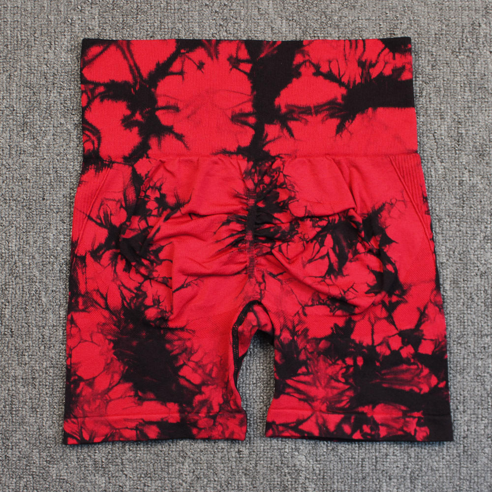 Seamless Smiley Tie-Dye Yoga Pants High Waist Peach Hip Tight Pants High Elastic Running Dance Fitness Yoga Sports Shorts
