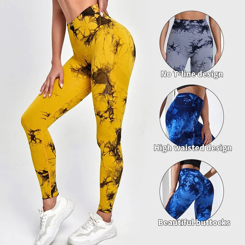 Tie Dye Yoga Pants Sport Leggings Women Seamless High Waist Push Up Woman Tights Fitness Workout Leggins Gym Clothing