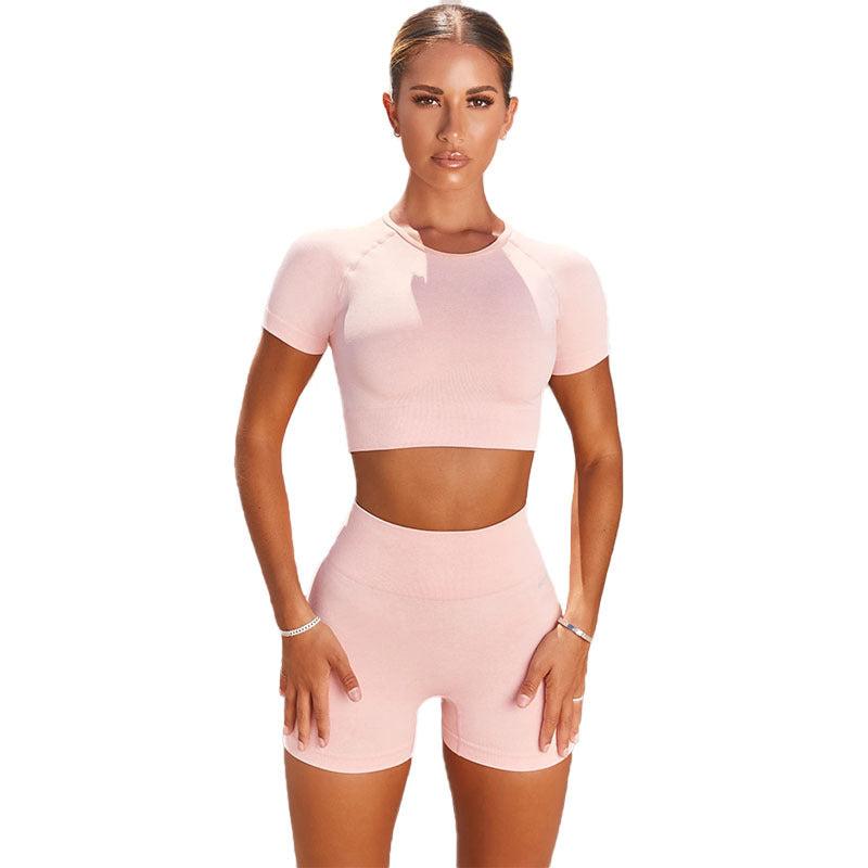 Yoga Clothing Set for Women Running Sports Short Sleeve T-Shirt Shorts Two-Piece Fitness Outfit