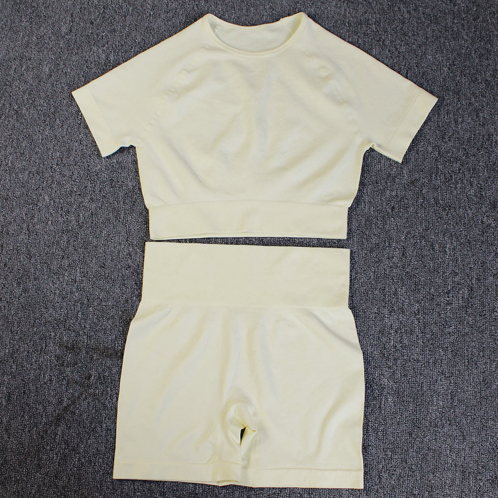 Yoga Clothing Set for Women Running Sports Short Sleeve T-Shirt Shorts Two-Piece Fitness Outfit