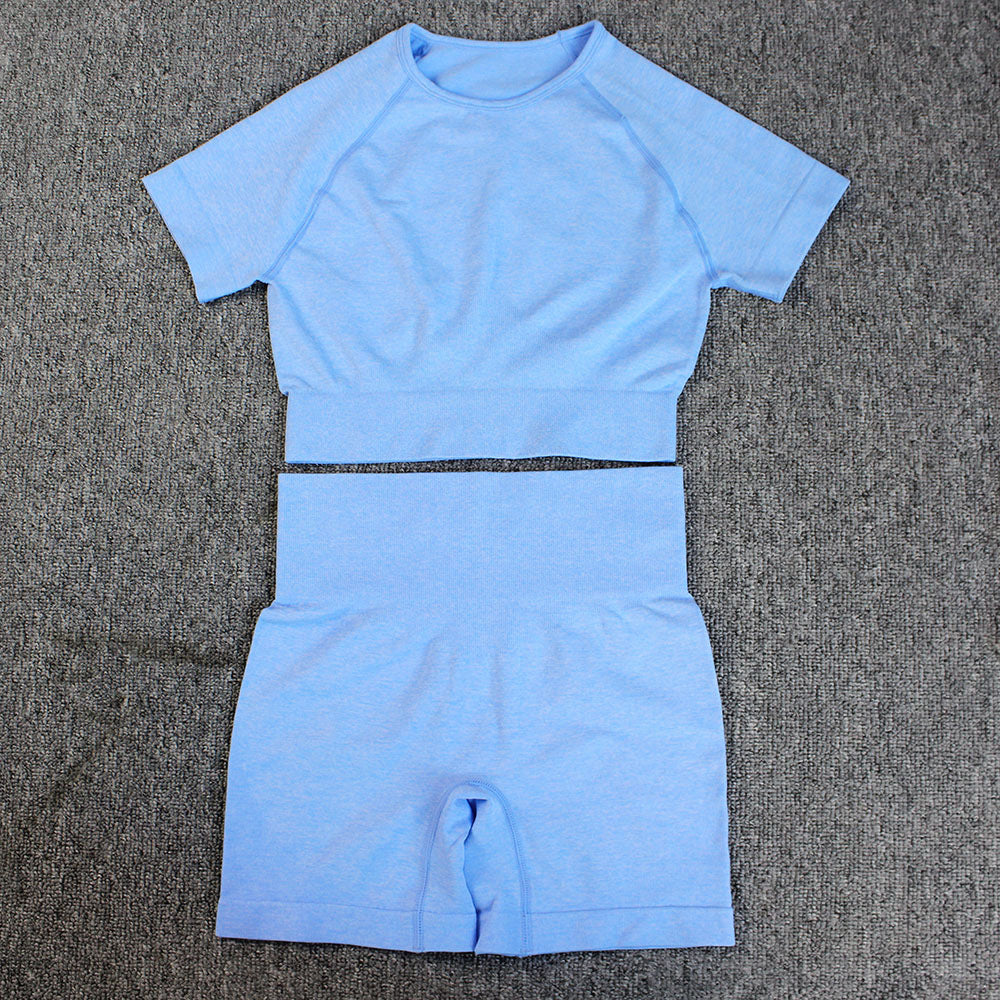 Yoga Clothing Set for Women Running Sports Short Sleeve T-Shirt Shorts Two-Piece Fitness Outfit