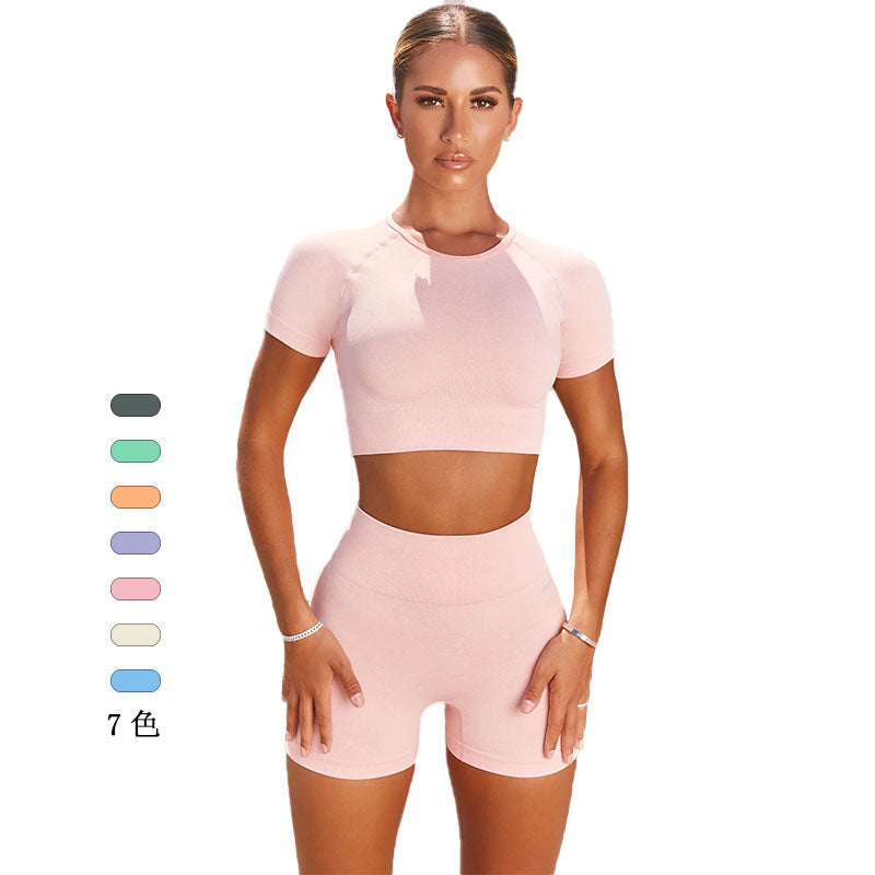 Yoga Clothing Set for Women Running Sports Short Sleeve T-Shirt Shorts Two-Piece Fitness Outfit