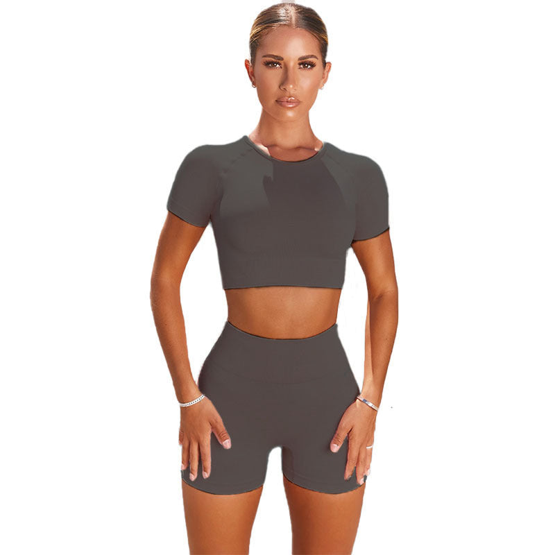 Yoga Clothing Set for Women Running Sports Short Sleeve T-Shirt Shorts Two-Piece Fitness Outfit