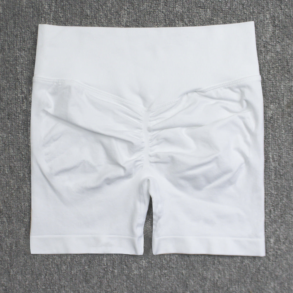 Seamless Pleated Peach Hip Yoga Pants Women's High Waist Tummy Control Stretch Summer Cycling Sports Running Fitness Shorts