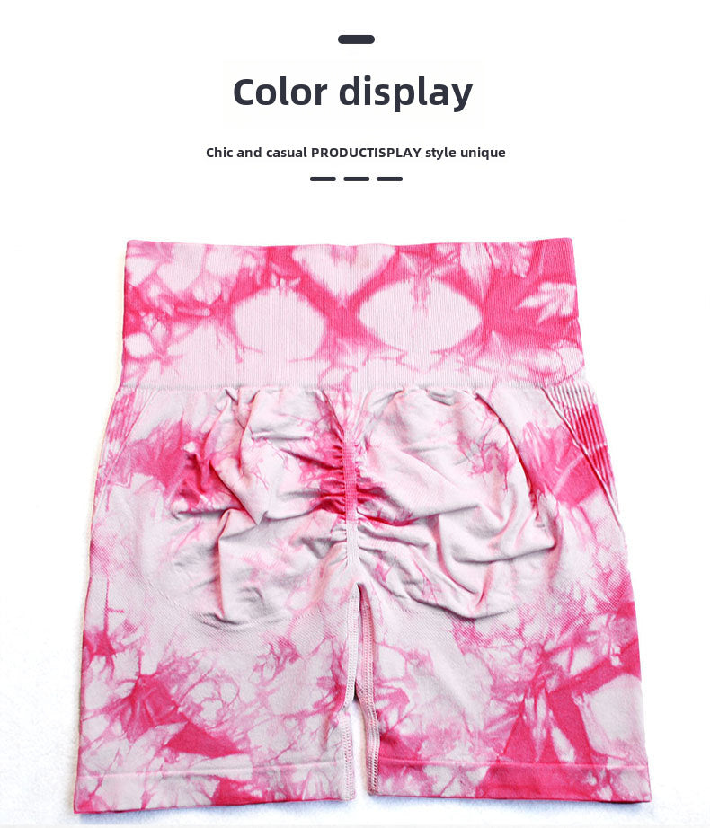 Seamless Smiley Tie-Dye Yoga Pants High Waist Peach Hip Tight Pants High Elastic Running Dance Fitness Yoga Sports Shorts
