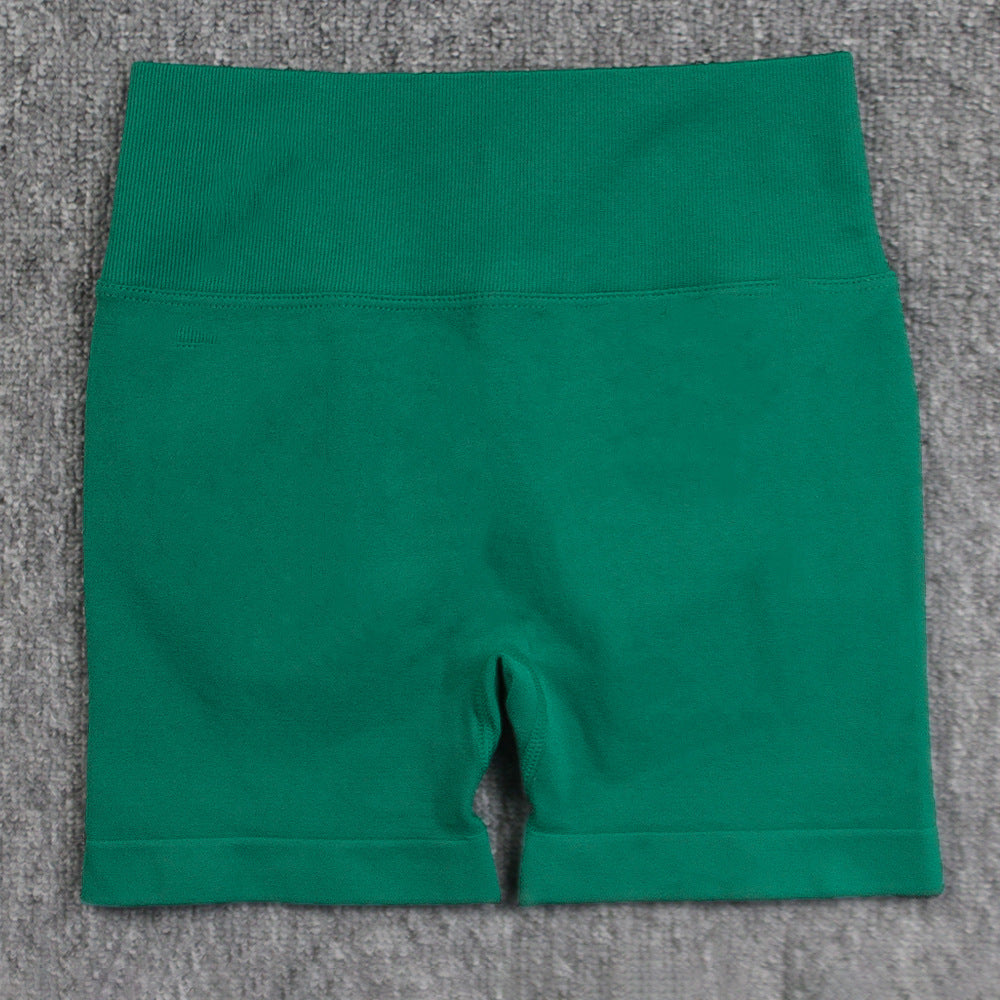 Seamless Pleated Peach Hip Yoga Pants Women's High Waist Tummy Control Stretch Summer Cycling Sports Running Fitness Shorts