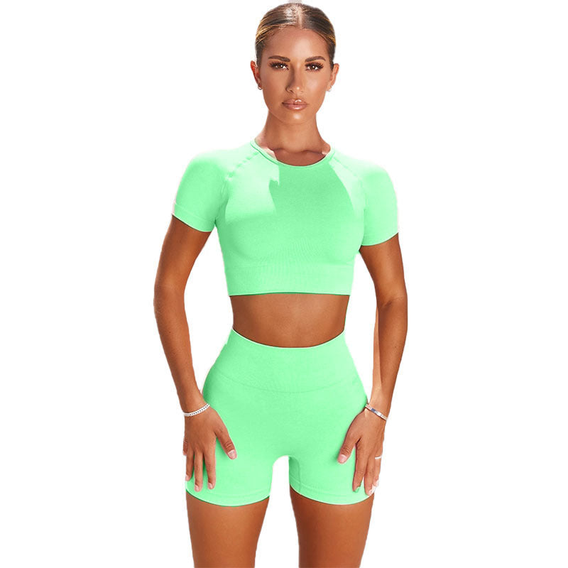 Yoga Clothing Set for Women Running Sports Short Sleeve T-Shirt Shorts Two-Piece Fitness Outfit
