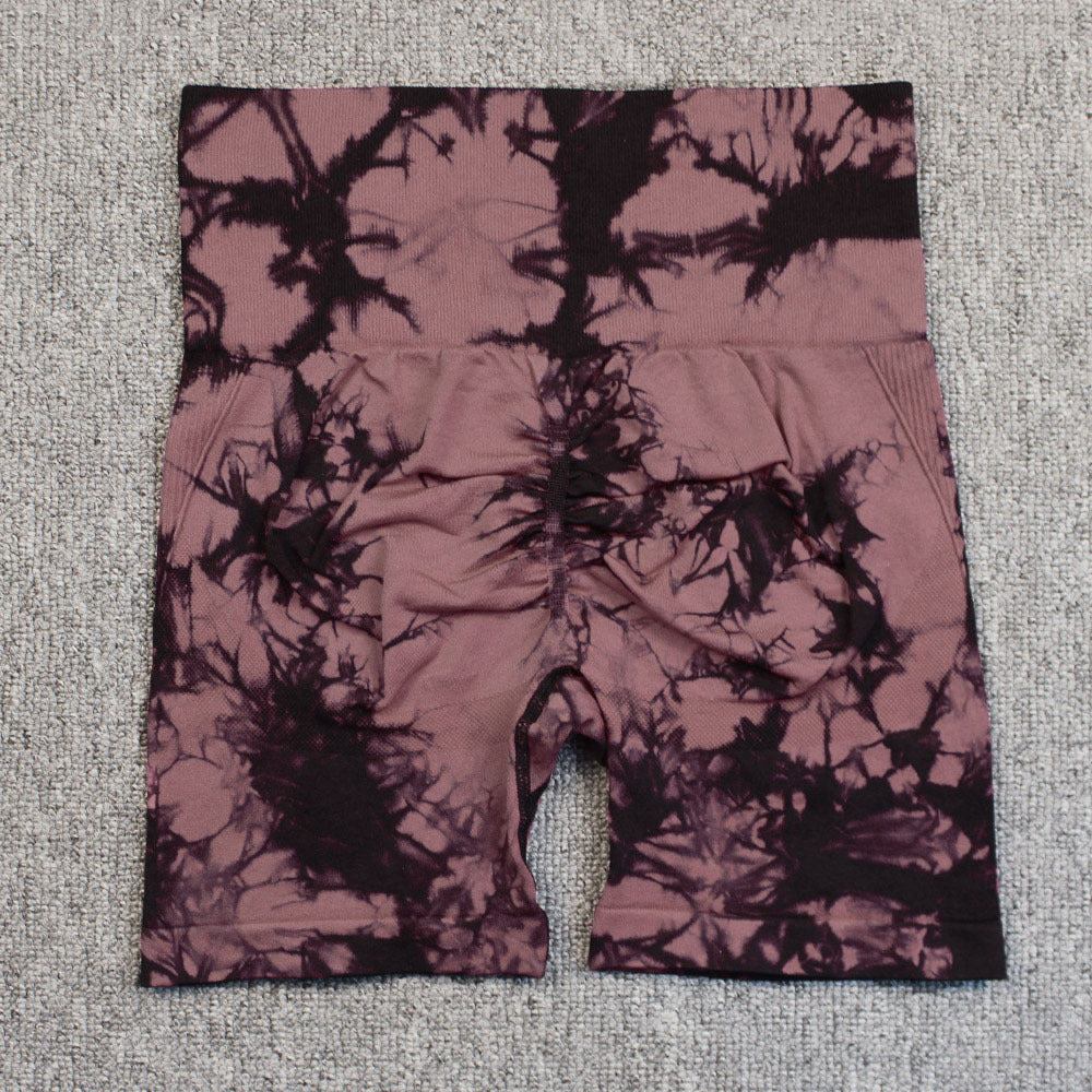 Seamless Smiley Tie-Dye Yoga Pants High Waist Peach Hip Tight Pants High Elastic Running Dance Fitness Yoga Sports Shorts