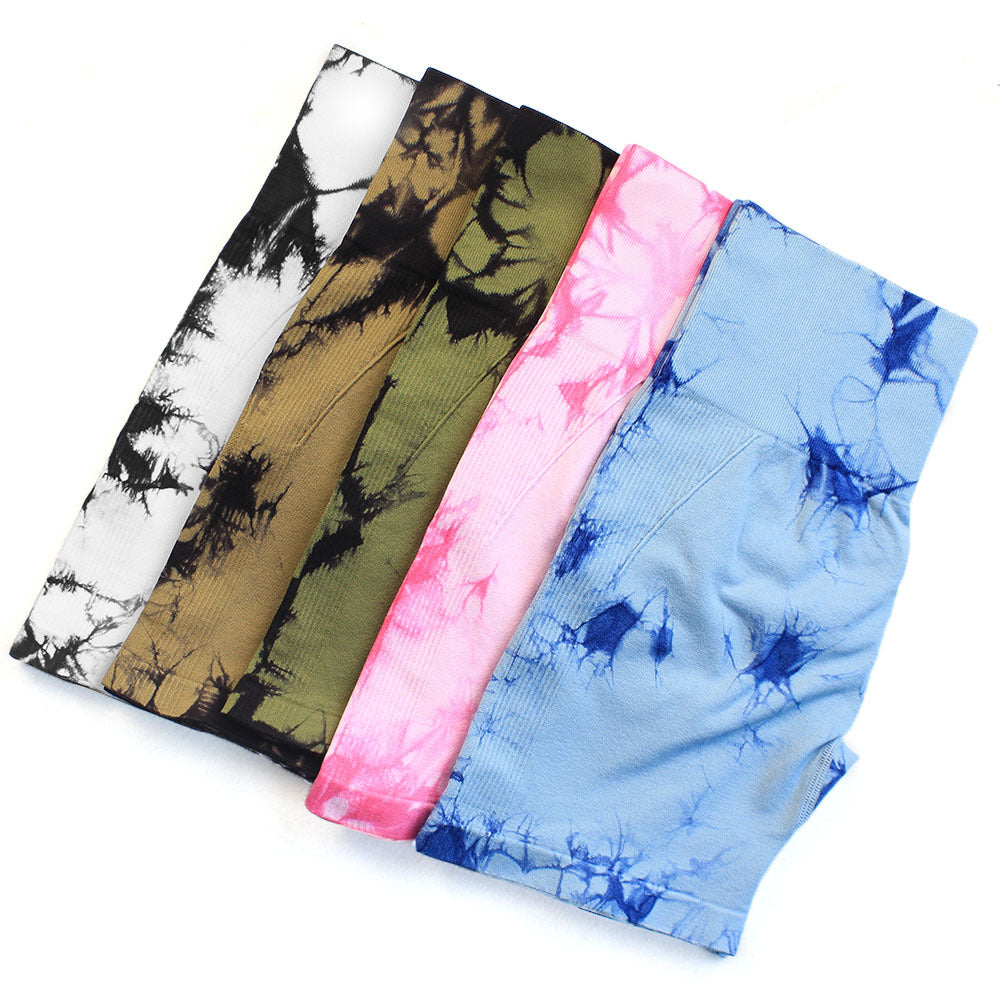 Seamless Smiley Tie-Dye Yoga Pants High Waist Peach Hip Tight Pants High Elastic Running Dance Fitness Yoga Sports Shorts