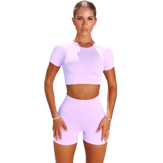 Yoga Clothing Set for Women Running Sports Short Sleeve T-Shirt Shorts Two-Piece Fitness Outfit