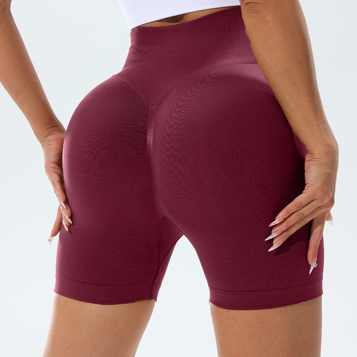 Seamless Pleated Peach Hip Yoga Pants Women's High Waist Tummy Control Stretch Summer Cycling Sports Running Fitness Shorts