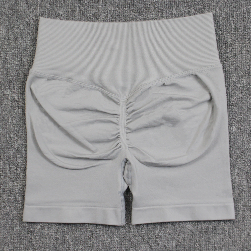 Seamless Pleated Peach Hip Yoga Pants Women's High Waist Tummy Control Stretch Summer Cycling Sports Running Fitness Shorts