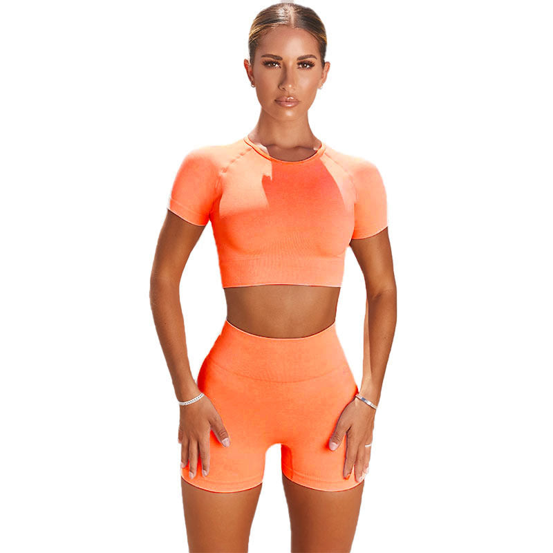 Yoga Clothing Set for Women Running Sports Short Sleeve T-Shirt Shorts Two-Piece Fitness Outfit