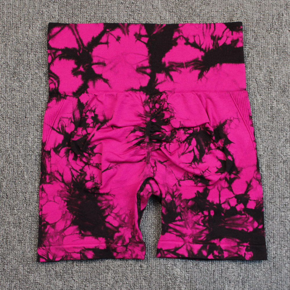 Seamless Smiley Tie-Dye Yoga Pants High Waist Peach Hip Tight Pants High Elastic Running Dance Fitness Yoga Sports Shorts