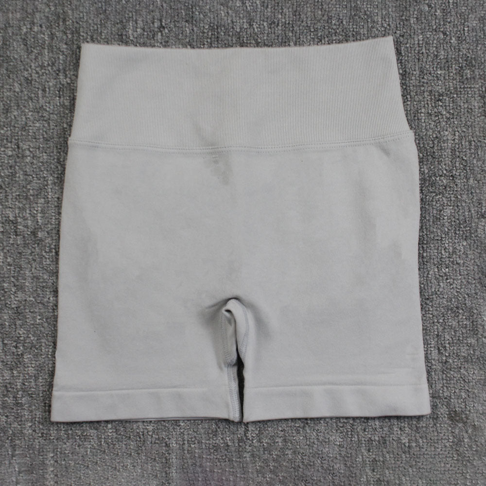 Seamless Pleated Peach Hip Yoga Pants Women's High Waist Tummy Control Stretch Summer Cycling Sports Running Fitness Shorts