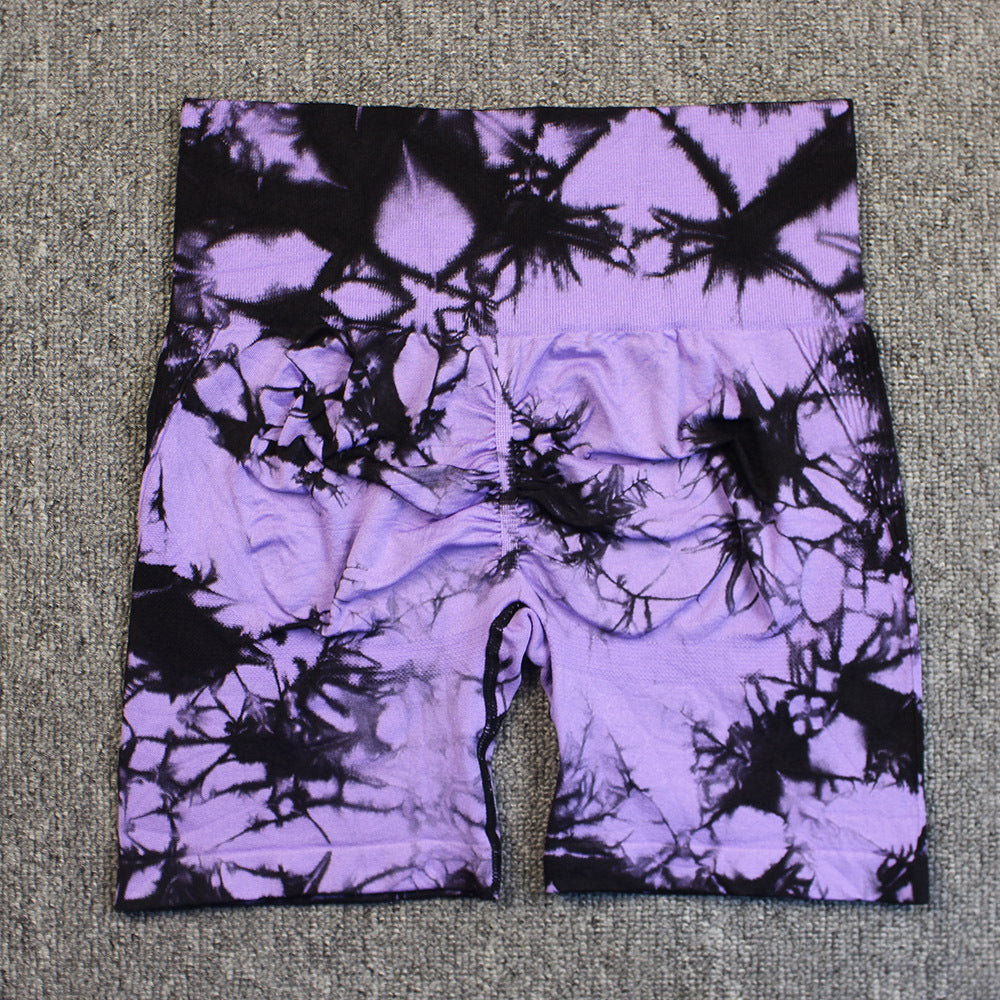 Seamless Smiley Tie-Dye Yoga Pants High Waist Peach Hip Tight Pants High Elastic Running Dance Fitness Yoga Sports Shorts