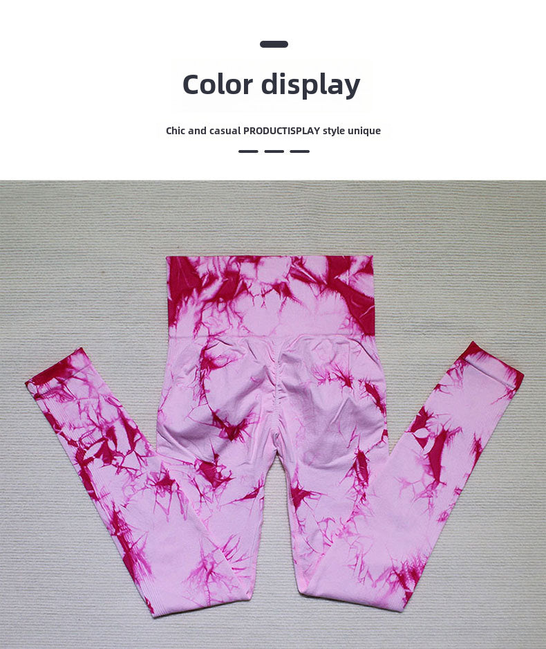 Cross-Border Amazon Hot Seamless Smiley Face Tie-Dye Yoga Pants High Waist Peach Hip Tights High Elasticity Workout Pants