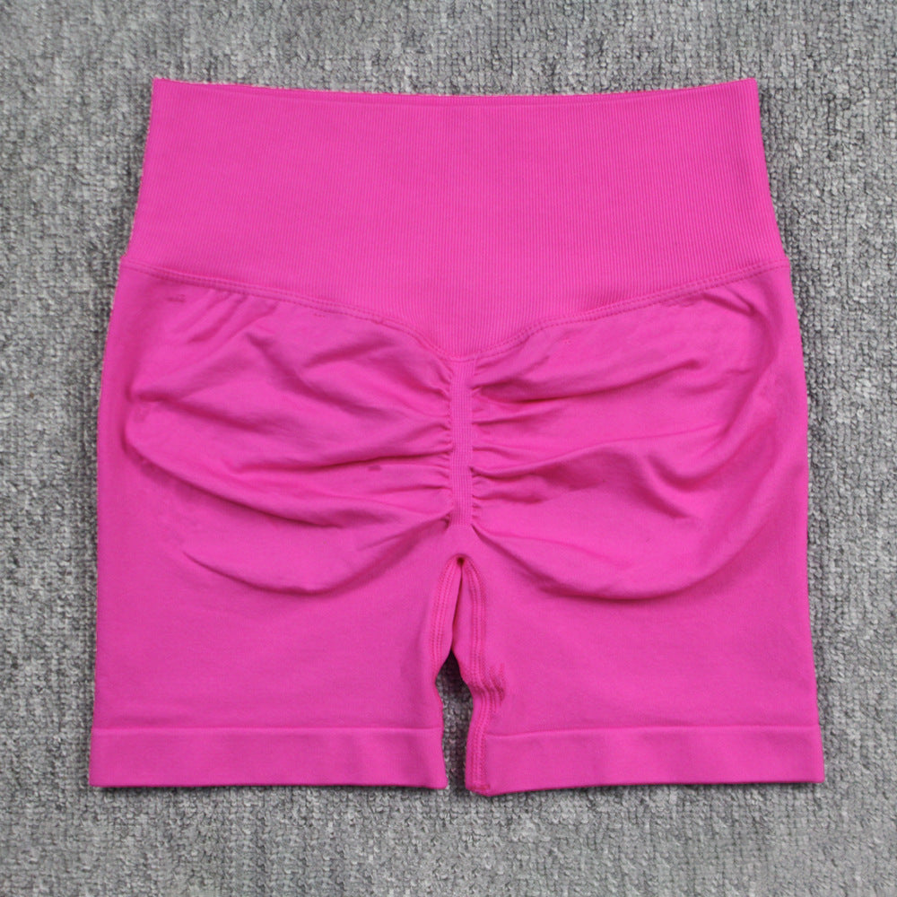 Seamless Pleated Peach Hip Yoga Pants Women's High Waist Tummy Control Stretch Summer Cycling Sports Running Fitness Shorts