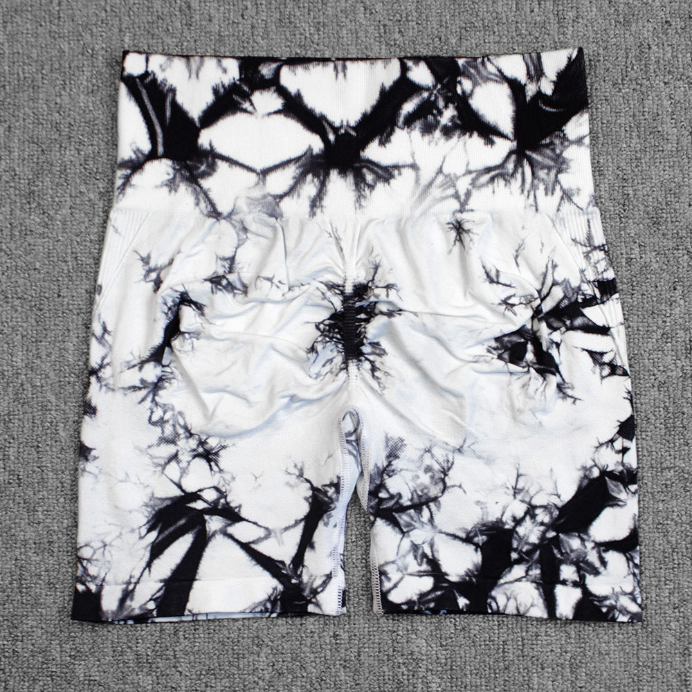 Seamless Smiley Tie-Dye Yoga Pants High Waist Peach Hip Tight Pants High Elastic Running Dance Fitness Yoga Sports Shorts