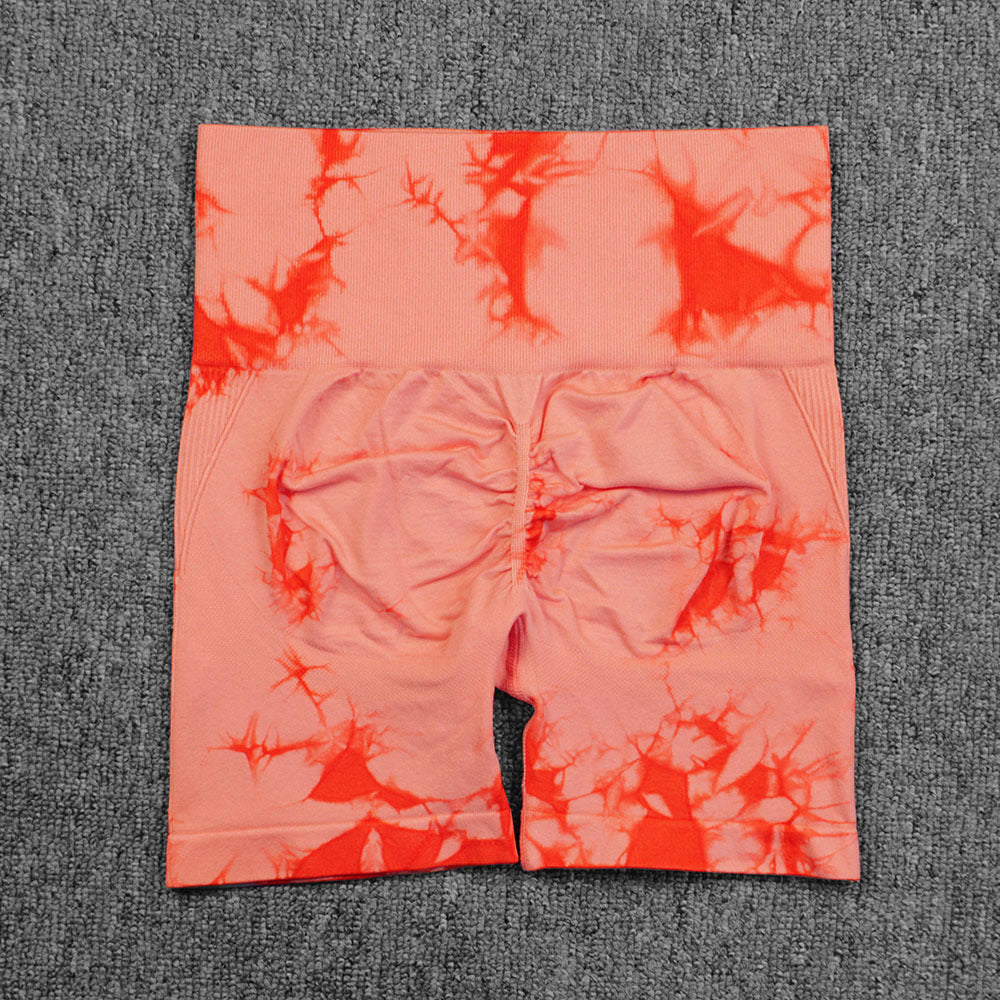 Seamless Smiley Tie-Dye Yoga Pants High Waist Peach Hip Tight Pants High Elastic Running Dance Fitness Yoga Sports Shorts