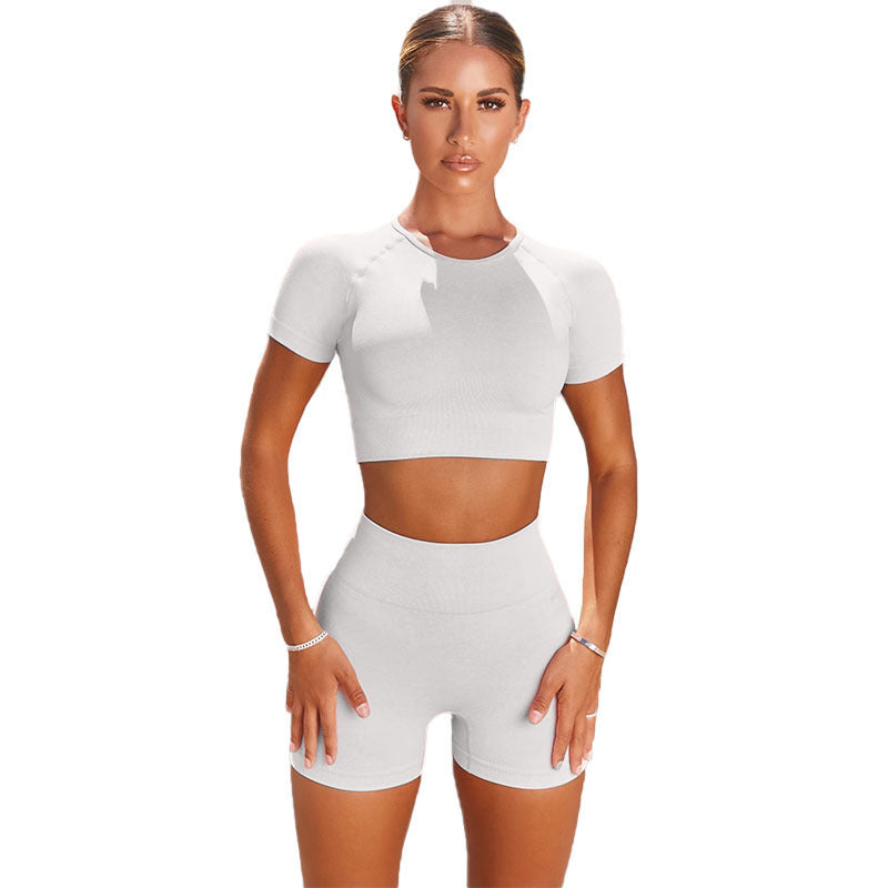 Yoga Clothing Set for Women Running Sports Short Sleeve T-Shirt Shorts Two-Piece Fitness Outfit