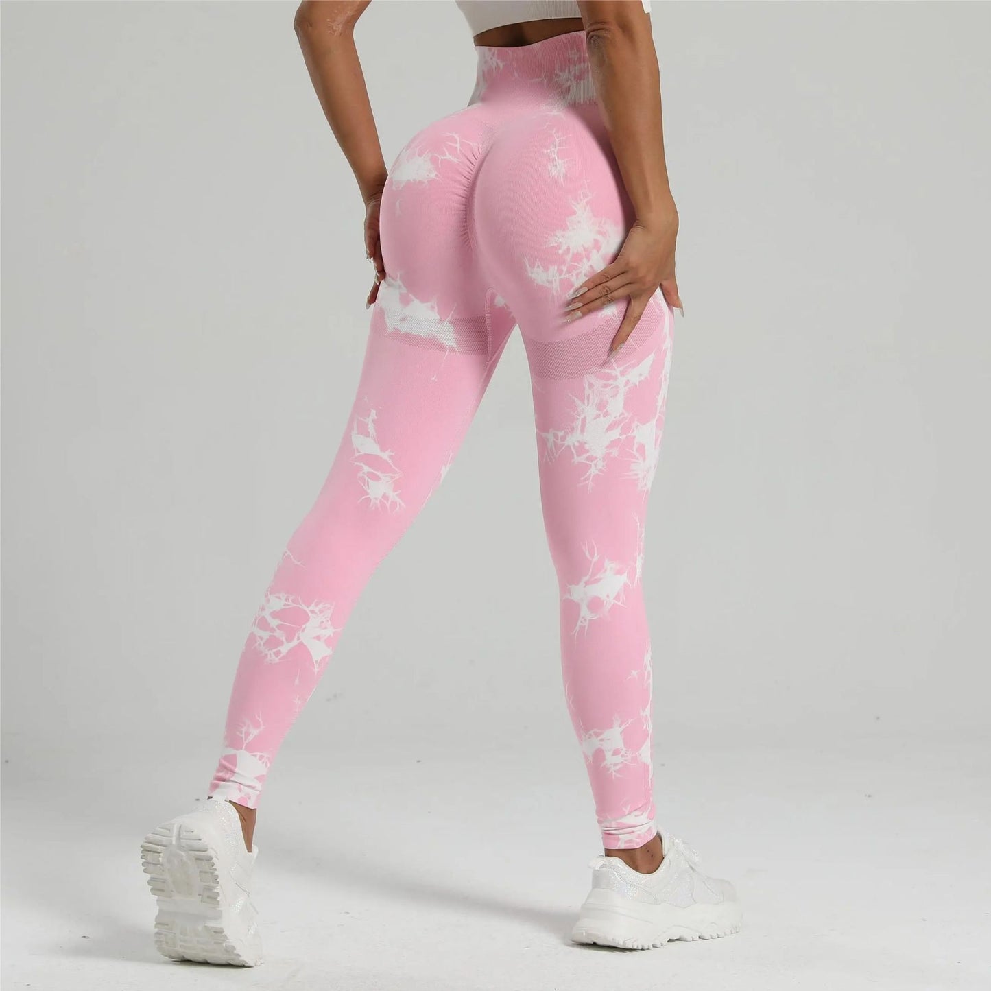 Cross-Border Amazon Hot Seamless Smiley Face Tie-Dye Yoga Pants High Waist Peach Hip Tights High Elasticity Workout Pants