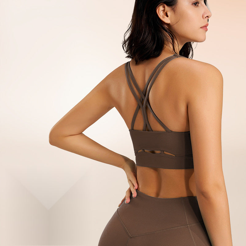 Sports Fitness Bra Yoga Running Underwear Women Shockproof Tight Breathable Casual Beauty Back Small Vest Fixed Integrated Cup