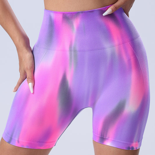 Seamless Color Aurora Yoga Shorts Women's High Waist Hip-lifting Abdominal Gradient Sports Fitness Running Anti-walking Light Pants Moisture Absorption and Perspiration