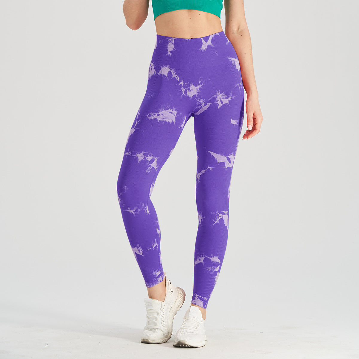 Cross-Border Amazon Hot Seamless Smiley Face Tie-Dye Yoga Pants High Waist Peach Hip Tights High Elasticity Workout Pants
