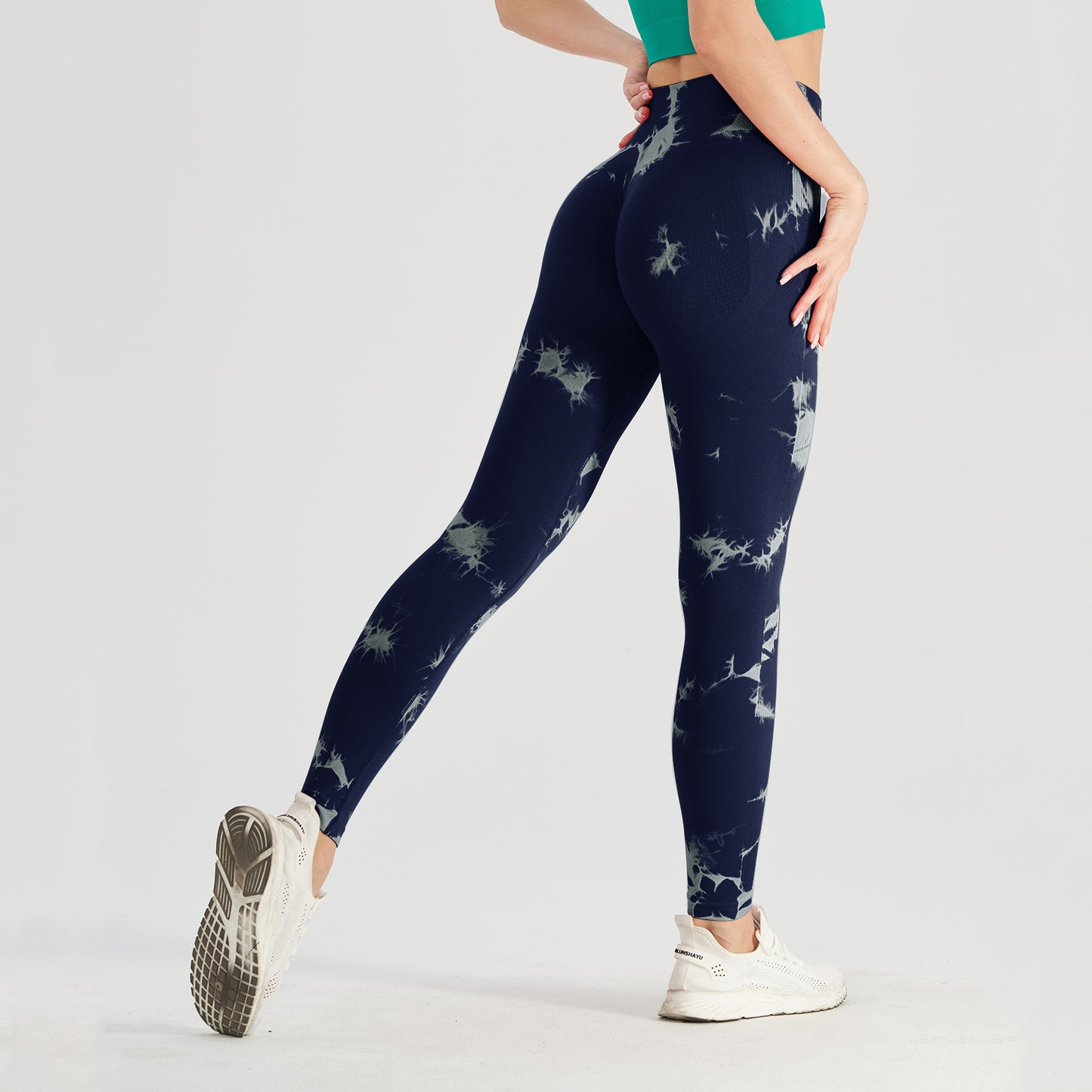 Cross-Border Amazon Hot Seamless Smiley Face Tie-Dye Yoga Pants High Waist Peach Hip Tights High Elasticity Workout Pants