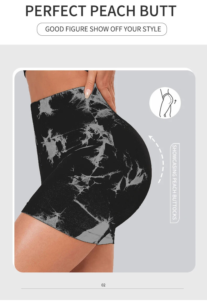 Seamless Tie Dye Sports Tight Three Piece Pants for External Wear Sexy Yoga Fitness Shorts for Women, High Waist Hip Lifting and