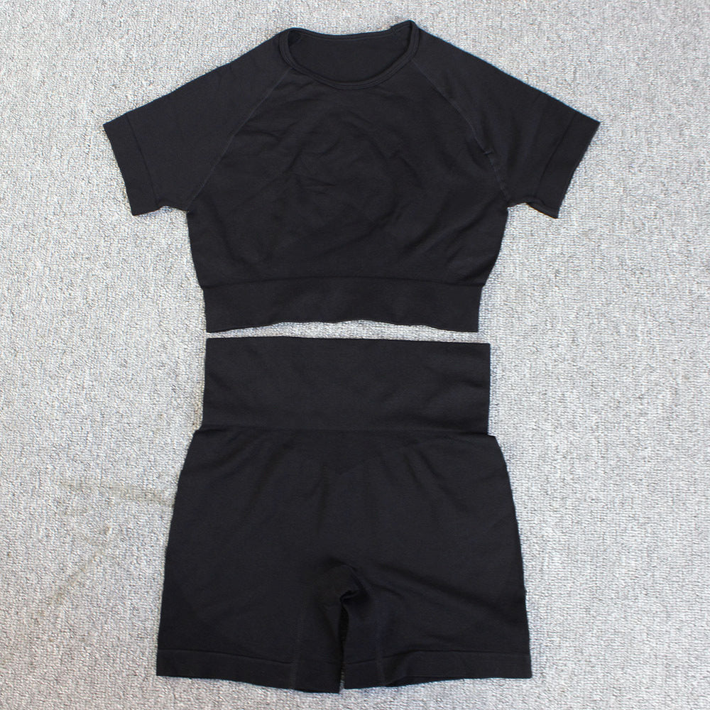 Yoga Clothing Set for Women Running Sports Short Sleeve T-Shirt Shorts Two-Piece Fitness Outfit