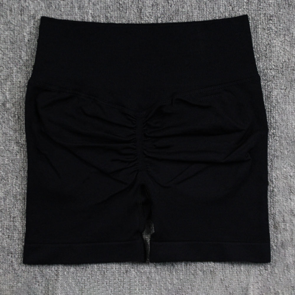 Seamless Pleated Peach Hip Yoga Pants Women's High Waist Tummy Control Stretch Summer Cycling Sports Running Fitness Shorts