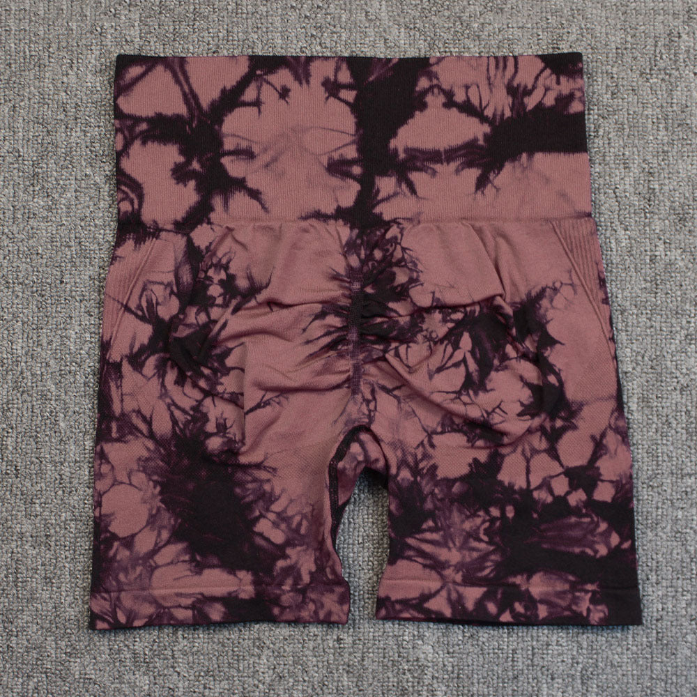 Seamless Smiley Tie-Dye Yoga Pants High Waist Peach Hip Tight Pants High Elastic Running Dance Fitness Yoga Sports Shorts