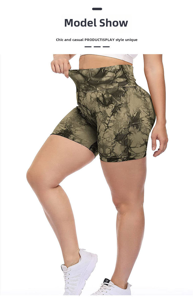 Seamless Smiley Tie-Dye Yoga Pants High Waist Peach Hip Tight Pants High Elastic Running Dance Fitness Yoga Sports Shorts