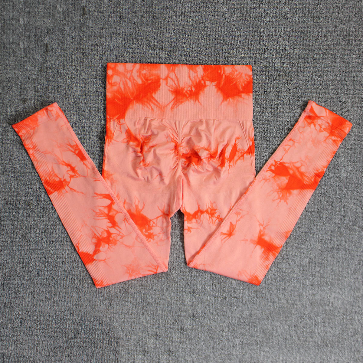 Cross-Border Amazon Hot Seamless Smiley Face Tie-Dye Yoga Pants High Waist Peach Hip Tights High Elasticity Workout Pants
