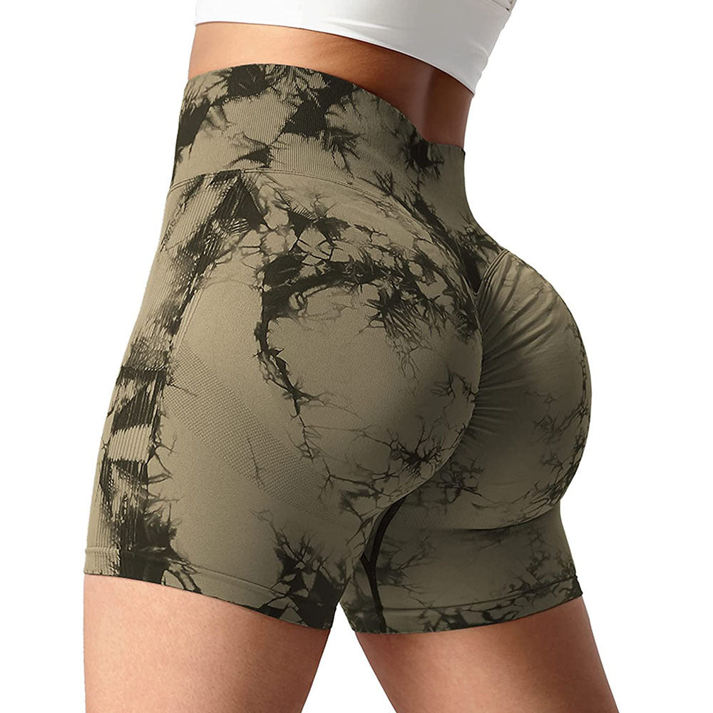 Seamless Smiley Tie-Dye Yoga Pants High Waist Peach Hip Tight Pants High Elastic Running Dance Fitness Yoga Sports Shorts