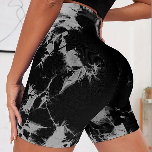 Seamless Tie Dye Sports Tight Three Piece Pants for External Wear Sexy Yoga Fitness Shorts for Women, High Waist Hip Lifting and