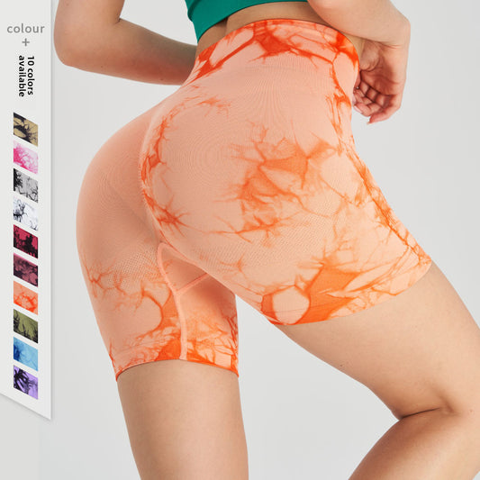 Seamless Smiley Tie-Dye Yoga Pants High Waist Peach Hip Tight Pants High Elastic Running Dance Fitness Yoga Sports Shorts