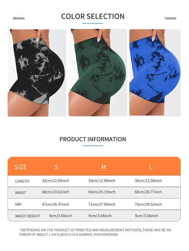Seamless Tie Dye Sports Tight Three Piece Pants for External Wear Sexy Yoga Fitness Shorts for Women, High Waist Hip Lifting and