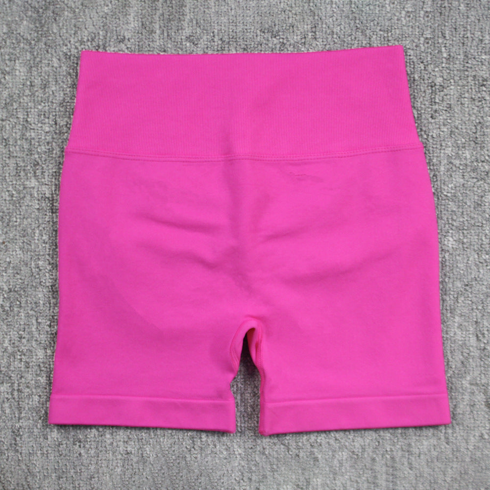 Seamless Pleated Peach Hip Yoga Pants Women's High Waist Tummy Control Stretch Summer Cycling Sports Running Fitness Shorts