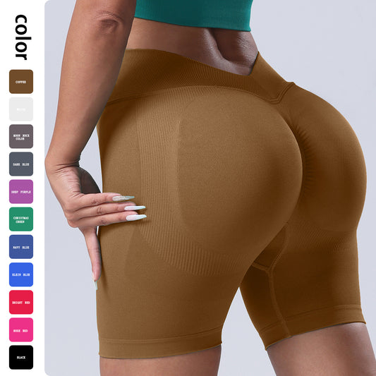 Seamless Rear V Waist Peach Hip Tight Fitness Summer Running Anti-walking Quick-drying Yoga Four-point Shorts